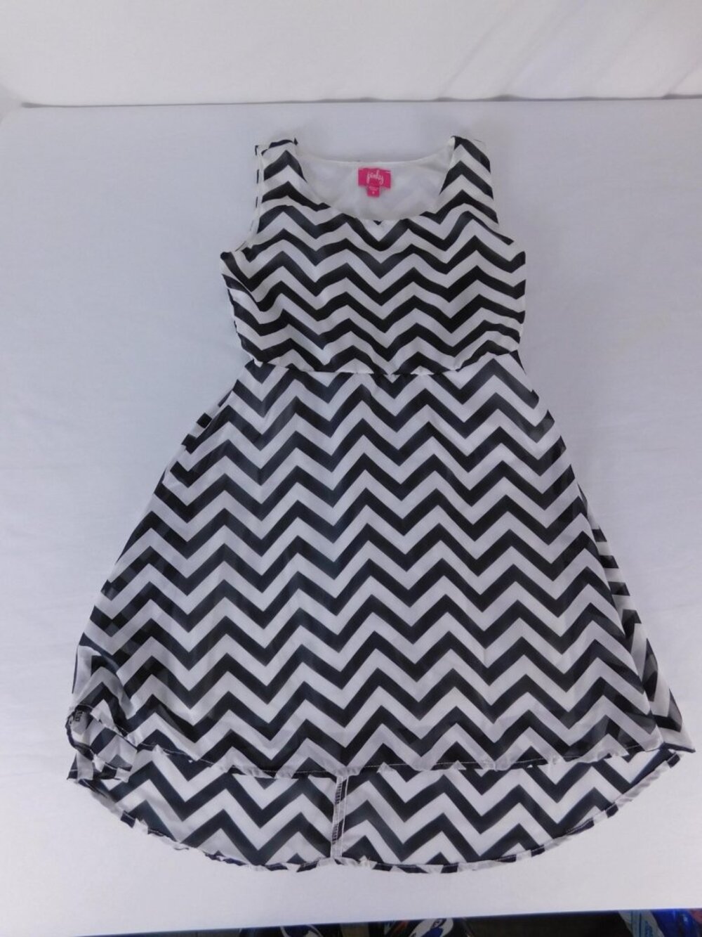 Pinky Dress Girls 8 Black Chevron Sleeveless Hi-Low Chiffon Fit & Flare Party